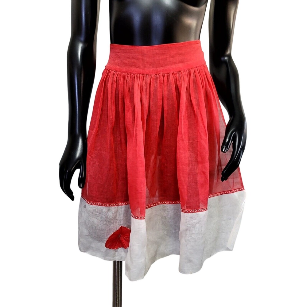 Vintage‎ 50s Red White Sheer Organza Half Apron Rosette Cross Stitch 50s Pinup
